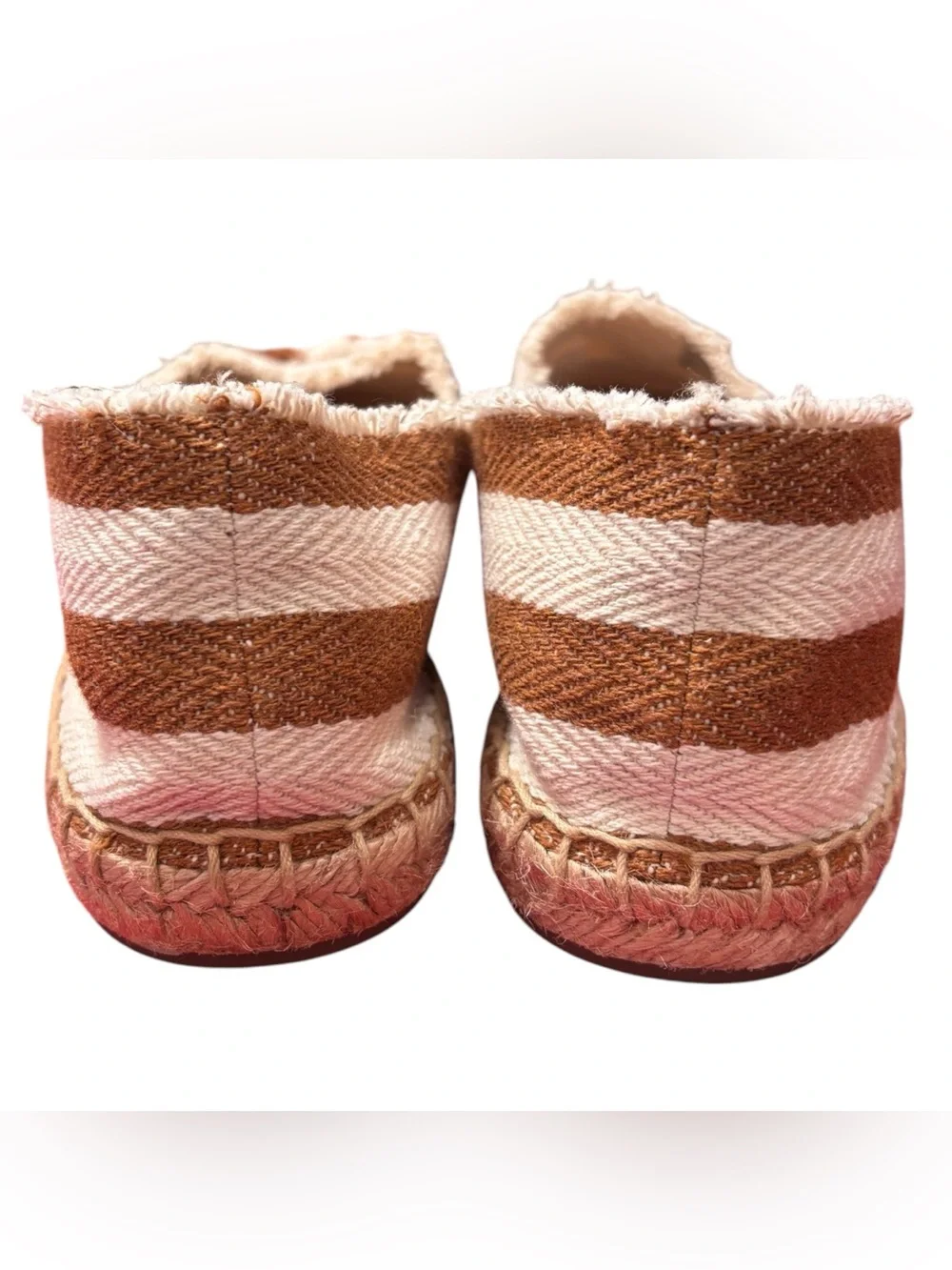 Tory Burch NWOT Fray Stripe Espadrille Flats Tan & White Shoes Womens Size US 8